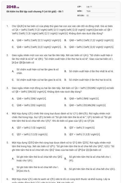 Đề kiểm tra Bài tập cuối chương 9 (có lời giải) - Đề 1