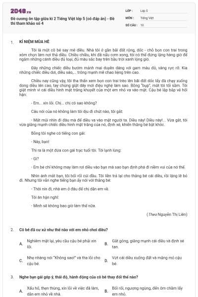 Đề cương ôn tập giữa kì 2 Tiếng Việt lớp 5 (có đáp án) - Đề thi tham khảo số 4
