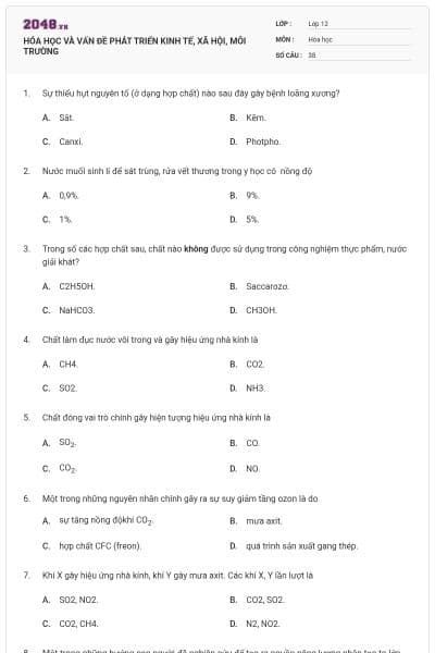 HÓA HỌC VÀ VẤN ĐỀ PHÁT TRIỂN KINH TẾ,  XÃ HỘI, MÔI TRƯỜNG