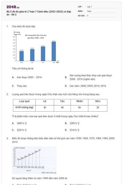 Bộ 5 đề thi giữa kì 2 Toán 7 Cánh diều (2022-2023) có đáp án - Đề 2
