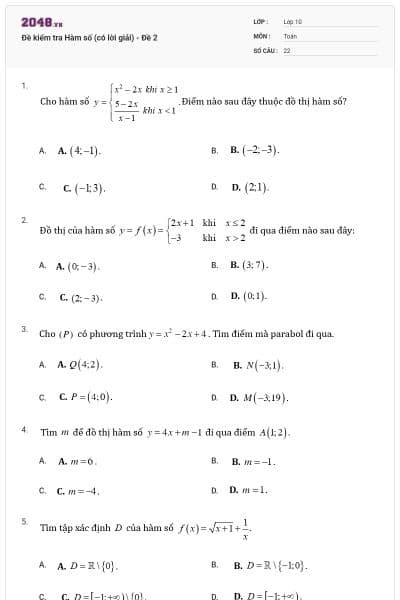 Đề kiểm tra Hàm số (có lời giải) - Đề 2