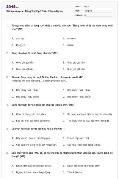 Bài tập nâng cao Tiếng Việt lớp 2 Tuần 13 (có đáp án)