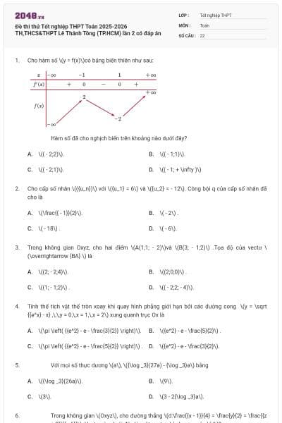 Đề thi thử Tốt nghiệp THPT Toán 2025-2026 TH,THCS&THPT Lê Thánh Tông (TP.HCM) lần 2 có đáp án