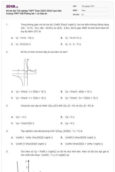 Đề thi thử Tốt nghiệp THPT Toán 2025-2026 Cụm liên trường THPT Hải Phòng lần 1 có đáp án