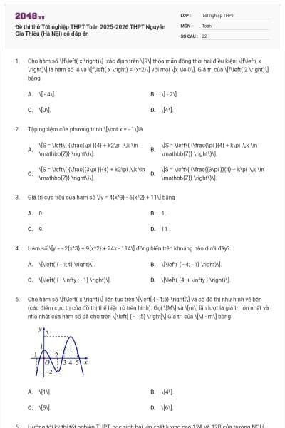 Đề thi thử Tốt nghiệp THPT Toán 2025-2026 THPT Nguyễn Gia Thiều (Hà Nội) có đáp án