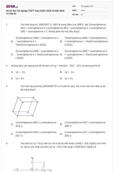 Đề thi thử Tốt nghiệp THPT Toán 2025-2026 Sở Bắc Ninh có đáp án