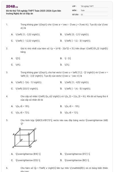Đề thi thử Tốt nghiệp THPT Toán 2025-2026 Cụm liên trường Nghệ An có đáp án
