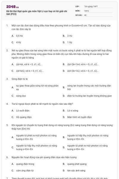 Đề thi thử thpt quốc gia môn Vật Lí cực hay có lời giải chi tiết (P23)