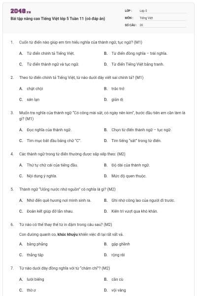 Bài tập nâng cao Tiếng Việt lớp 5 Tuần 11 (có đáp án)