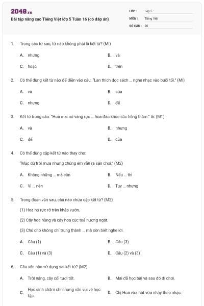 Bài tập nâng cao Tiếng Việt lớp 5 Tuần 16 (có đáp án)