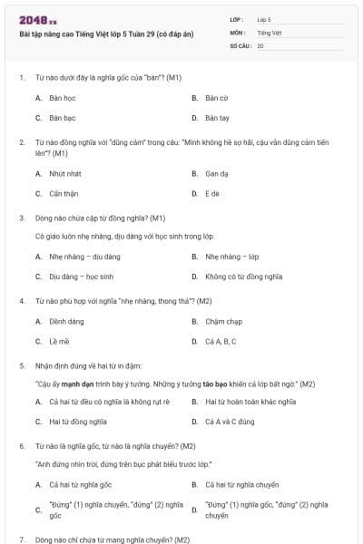 Bài tập nâng cao Tiếng Việt lớp 5 Tuần 29 (có đáp án)