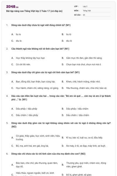 Bài tập nâng cao Tiếng Việt lớp 2 Tuần 17 (có đáp án)