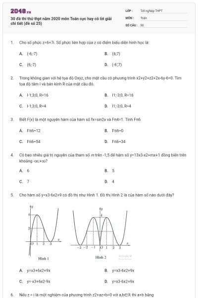 30 đề thi thử thpt năm 2020 môn Toán cực hay có lời giải chi tiết (đề số 25)