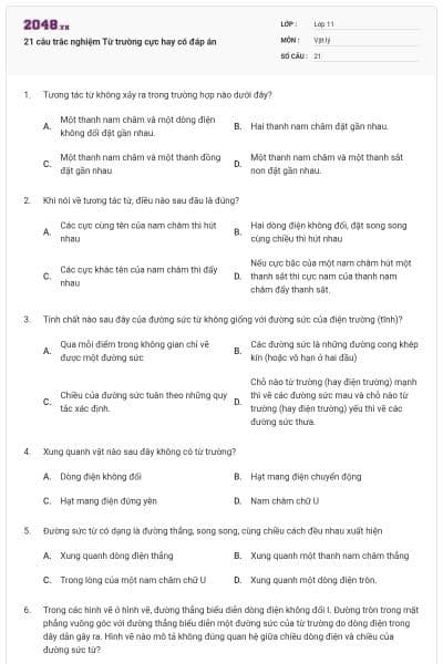 21 câu trắc nghiệm Từ trường cực hay có đáp án