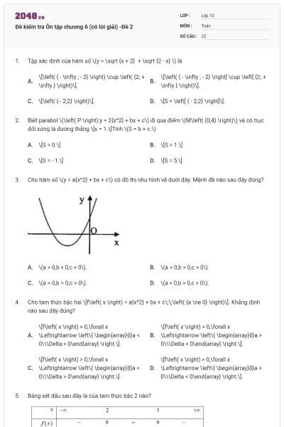 Đề kiểm tra Ôn tập chương 6 (có lời giải) -Đề 2
