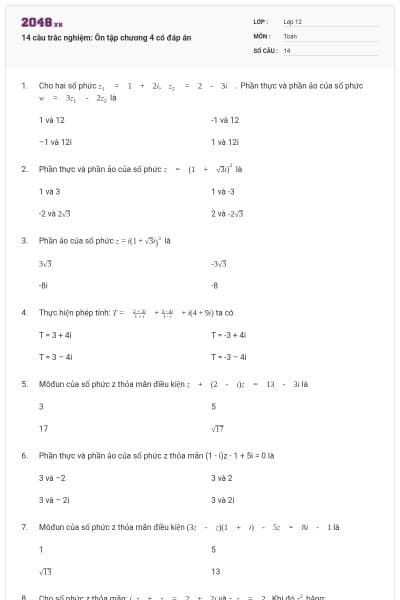 14 câu trắc nghiệm: Ôn tập chương 4 có đáp án