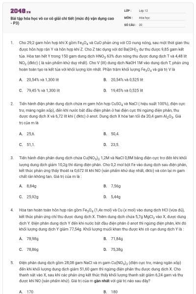 Bài tập hóa học vô cơ có giải chi tiết (mức độ vận dụng cao - P3)