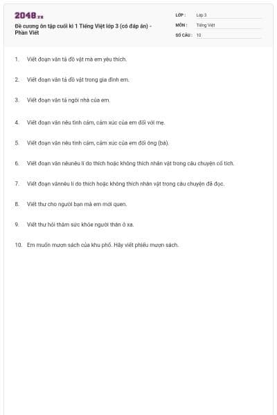 Đề cương ôn tập cuối kì 1 Tiếng Việt lớp 3 (có đáp án) - Phần Viết