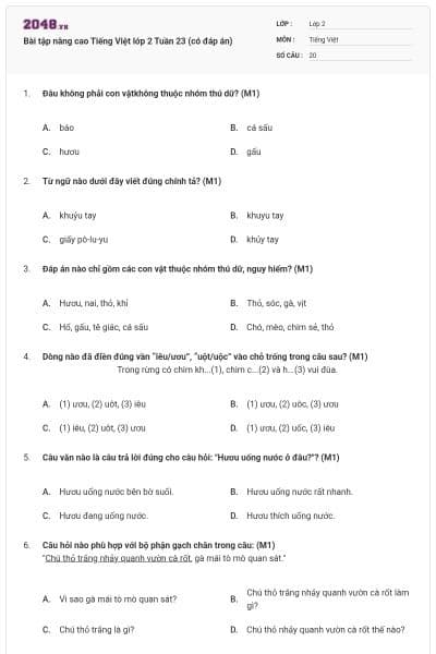 Bài tập nâng cao Tiếng Việt lớp 2 Tuần 23 (có đáp án)