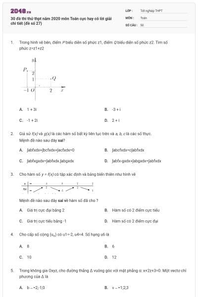 30 đề thi thử thpt năm 2020 môn Toán cực hay có lời giải chi tiết (đề số 27)