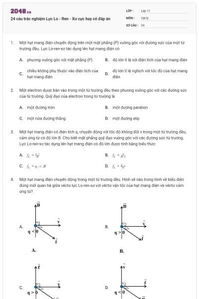 24 câu trắc nghiệm Lực Lo - Ren - Xơ cực hay có đáp án