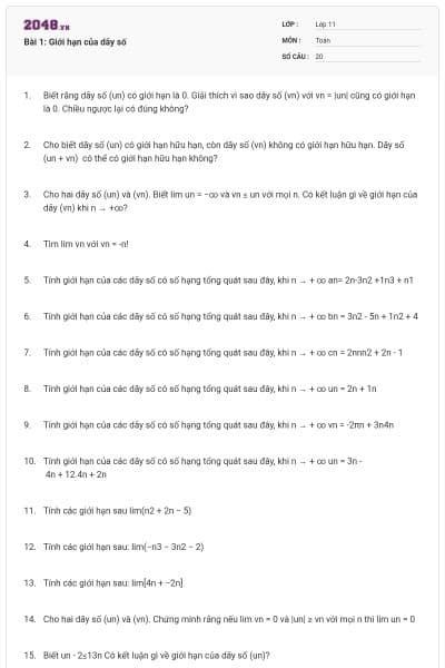 Bài 1: Giới hạn của dãy số