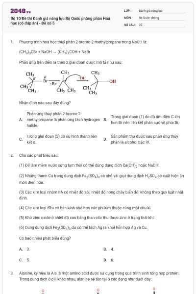 Bộ 10 Đề thi Đánh giá năng lực Bộ Quốc phòng phần Hoá học (có đáp án) - Đề số 5