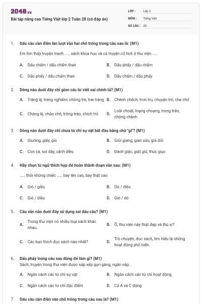 Bài tập nâng cao Tiếng Việt lớp 2 Tuần 28 (có đáp án)