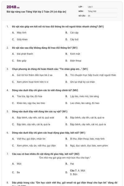 Bài tập nâng cao Tiếng Việt lớp 2 Tuần 29 (có đáp án)