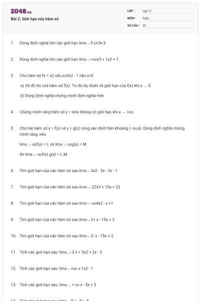 Bài 2: Giới hạn của hàm số