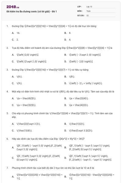 Đề kiểm tra Ba đường conic (có lời giải) - Đề 1
