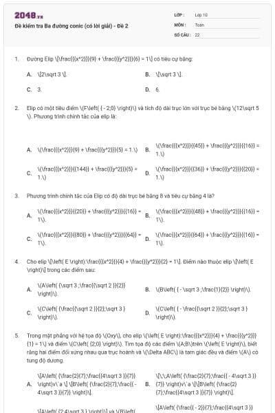 Đề kiểm tra Ba đường conic (có lời giải) - Đề 2