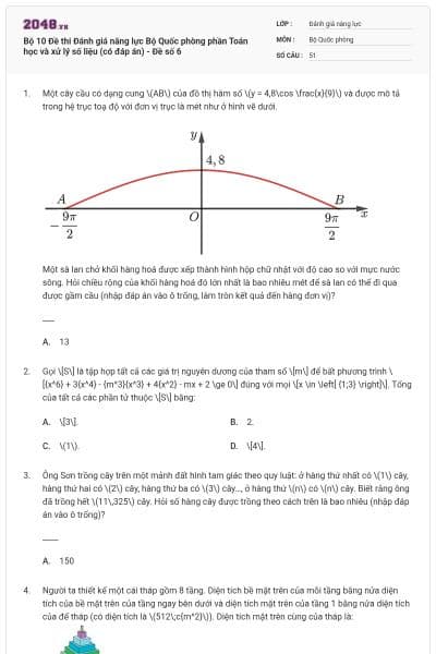 Bộ 10 Đề thi Đánh giá năng lực Bộ Quốc phòng phần Toán học và xử lý số liệu (có đáp án) - Đề số 6