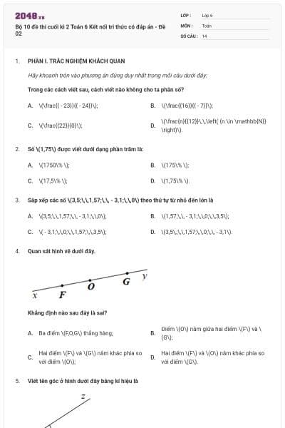 Bộ 10 đề thi cuối kì 2 Toán 6 Kết nối tri thức có đáp án - Đề 02