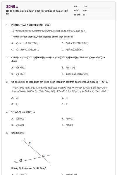 Bộ 10 đề thi cuối kì 2 Toán 6 Kết nối tri thức có đáp án - Đề 07