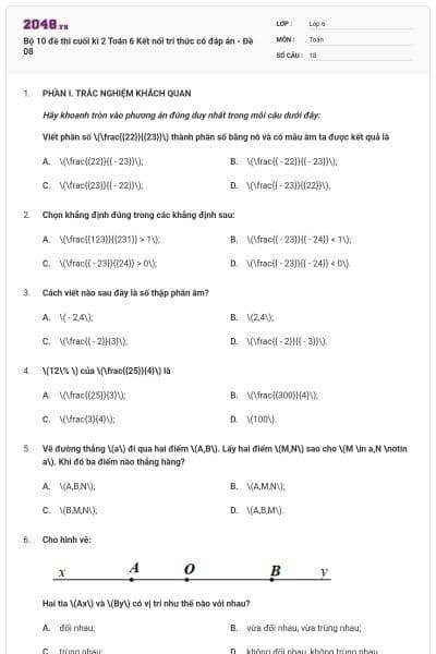 Bộ 10 đề thi cuối kì 2 Toán 6 Kết nối tri thức có đáp án - Đề 08