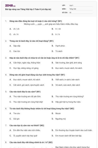 Bài tập nâng cao Tiếng Việt lớp 3 Tuần 8 (có đáp án)