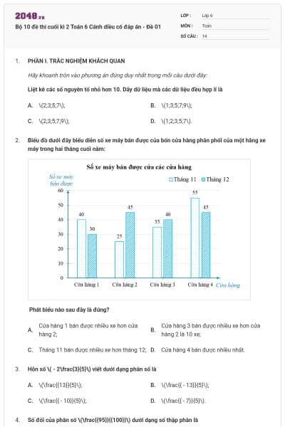 Bộ 10 đề thi cuối kì 2 Toán 6 Cánh diều có đáp án - Đề 01