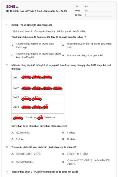 Bộ 10 đề thi cuối kì 2 Toán 6 Cánh diều có đáp án - Đề 03