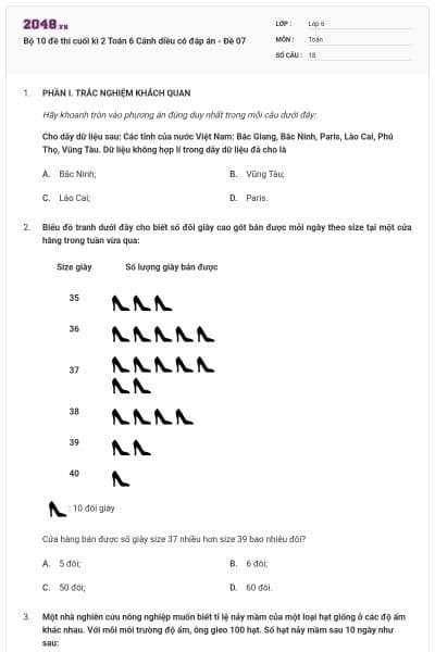 Bộ 10 đề thi cuối kì 2 Toán 6 Cánh diều có đáp án - Đề 07