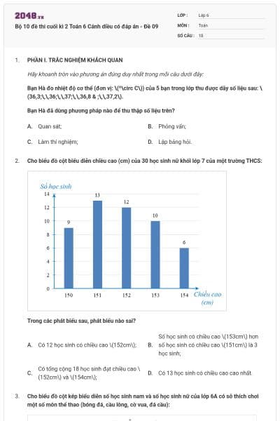 Bộ 10 đề thi cuối kì 2 Toán 6 Cánh diều có đáp án - Đề 09