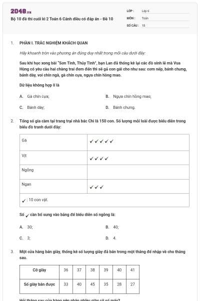 Bộ 10 đề thi cuối kì 2 Toán 6 Cánh diều có đáp án - Đề 10