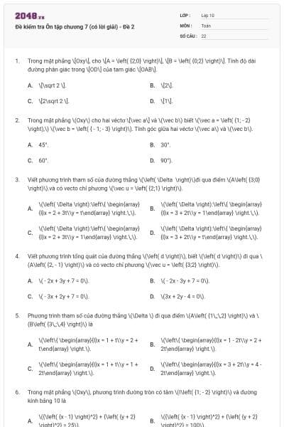 Đề kiểm tra Ôn tập chương 7 (có lời giải) - Đề 2
