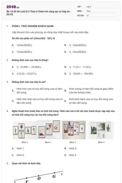 Bộ 10 đề thi cuối kì 2 Toán 6 Chân trời sáng tạo có đáp án - Đề 05