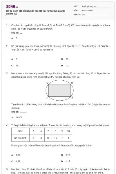 Đề thi Đánh giá năng lực ĐHQG Hà Nội form 2025 có đáp án (Đề 32)