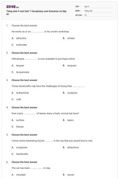 Tiếng Anh 9 mới Unit 1 Vocabulary and Grammar có đáp án