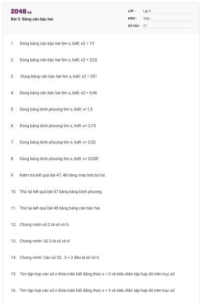 Bài 5: Bảng căn bậc hai