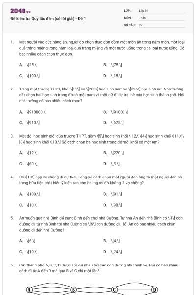 Đề kiểm tra Quy tắc đếm (có lời giải) - Đề 1