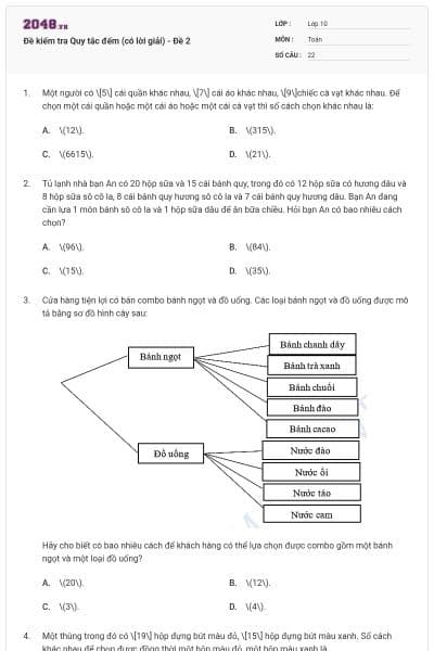 Đề kiểm tra Quy tắc đếm (có lời giải) - Đề 2