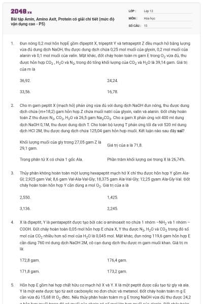 Bài tập Amin, Amino Axit, Protein có giải chi tiết (mức độ vận dụng cao - P5)